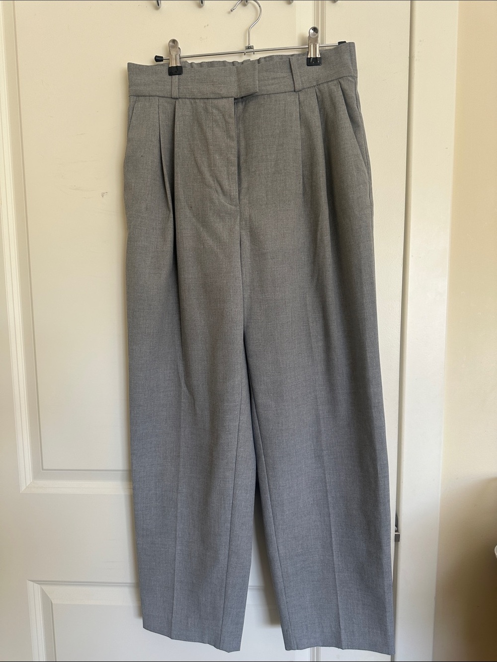 H&M Gray High-Waist Pleated Trousers